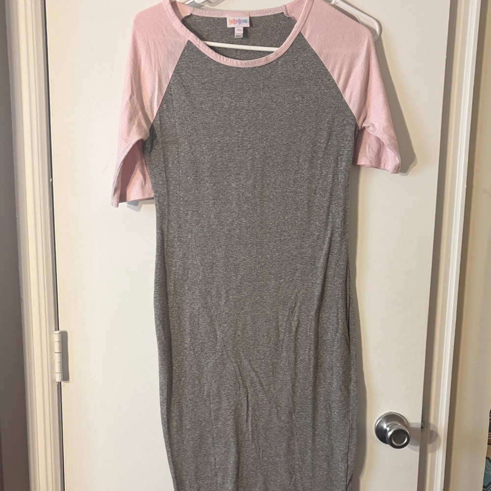 LuLaRoe Gray and Pink Midi Dress